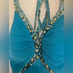 Faviana Couture Gown in Turquoise with Rhinestones in Size 6